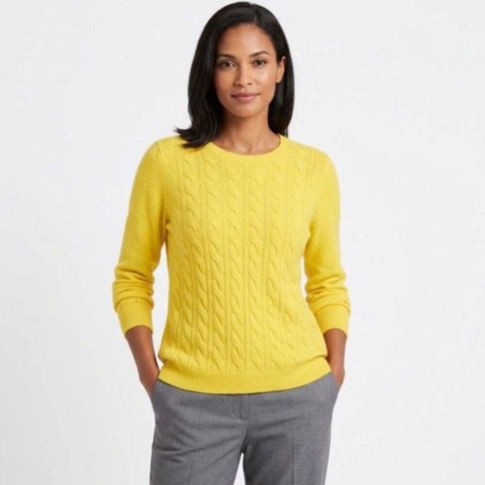 Talbots Women's Yellow Cashmere Cable Knit LS Crewneck Sweater Size 2XL